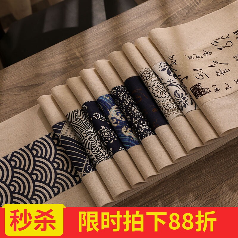 Table FlagChinese Zen Tea Ceremony Cotton Linen Tea Mat Linen Tea Table Cloth Japanese Tea Pad Tea Room Tea Tablecloth Long Striped Cloth