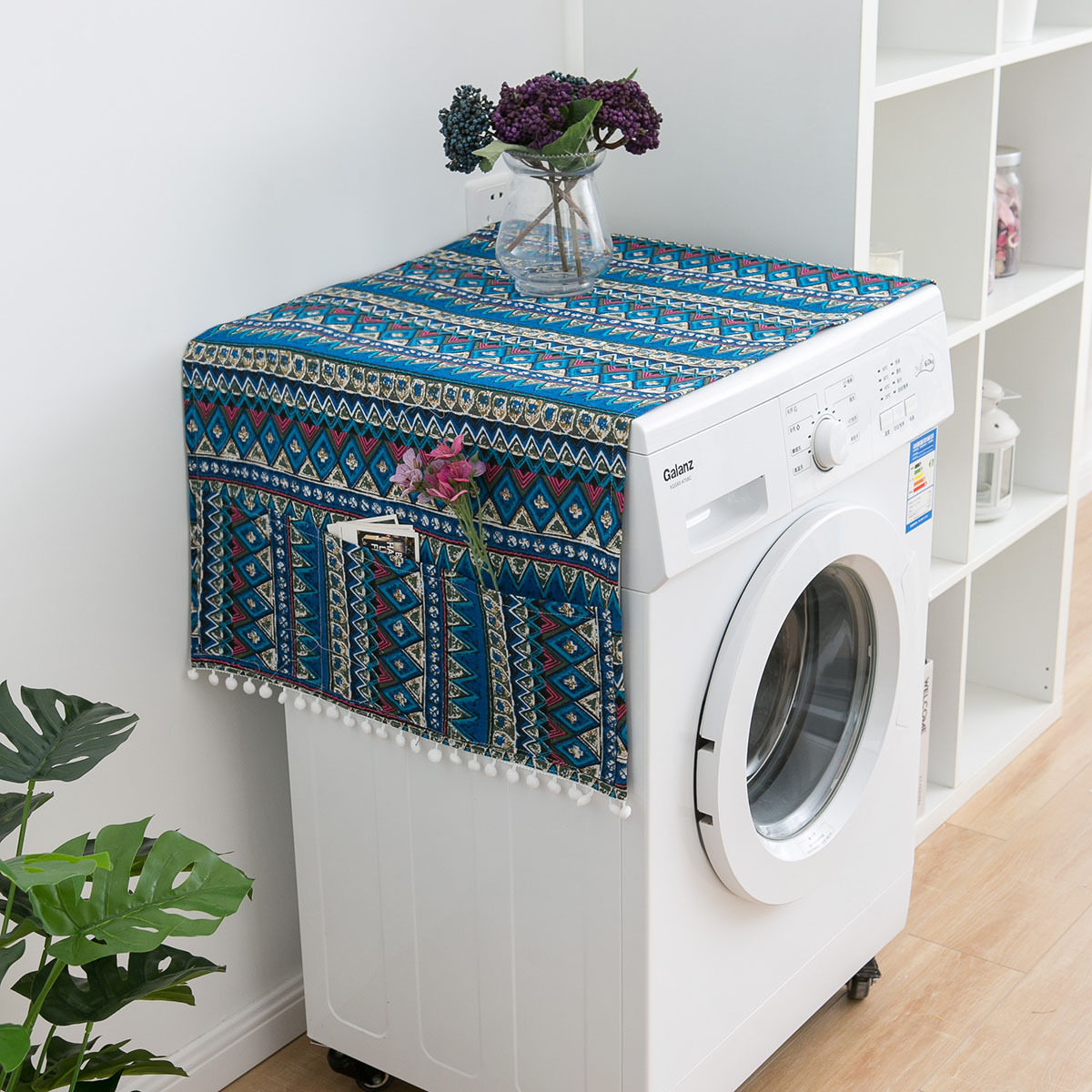 National wind blue Bohemian Geometric Refrigerator Link Sheet Door Dust Sheet Roller Washing Machine