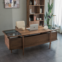 Nordic Black Walnut Wood Desk Full Solid Wood Villa Office Owner Table New Chinese Modern Log Computer Writing Desk