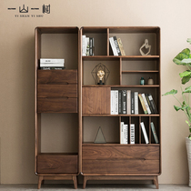 Nordic Full Solid Wood Bookcase Combination Minimu Black Walnut Wood Display Cabinet Living-room Cherry Wood Floor Placement Storage Cabinet