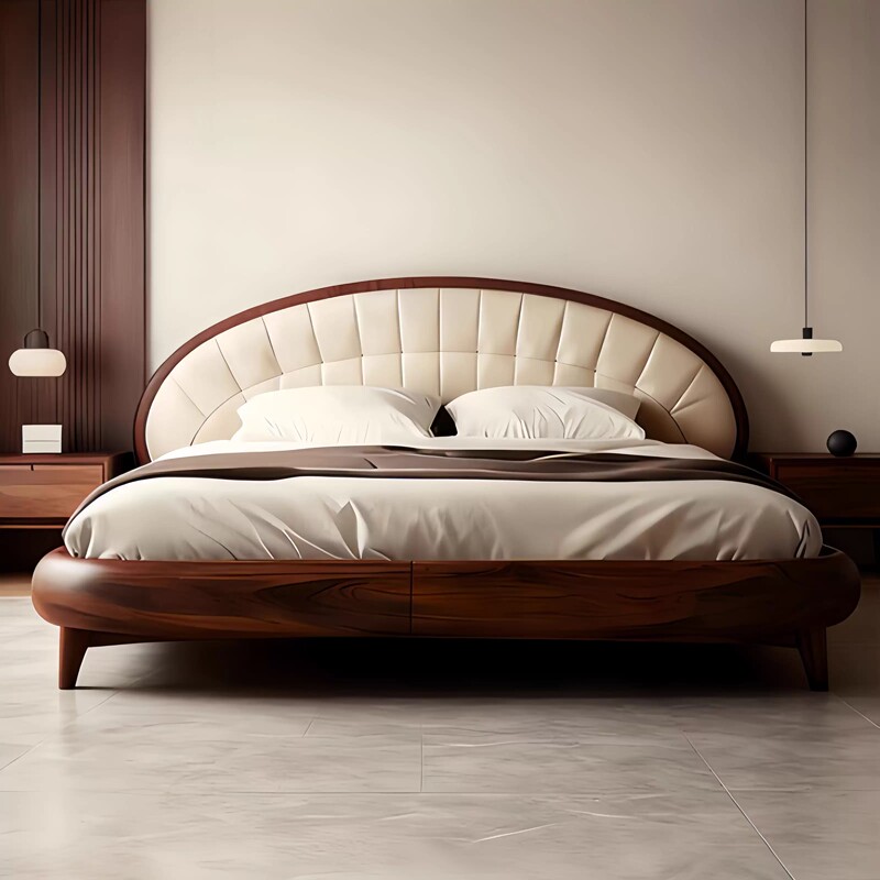 Master Bedroom Large Bed 1.5m Mid-Century Style 2m X 2.2m Solid Wood North American Black Walnut Designer 1.8m Double Bed Master Bedroom Large Bed 1.5m Mid-Century Style 2m X 2.2m Solid Wood North American Black Walnut Designer 1.8m Double Bed