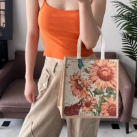 Маленькая вертикальная версия [золотой подсолнух] обновленная хлопковая сумка с магнитной пряжкой