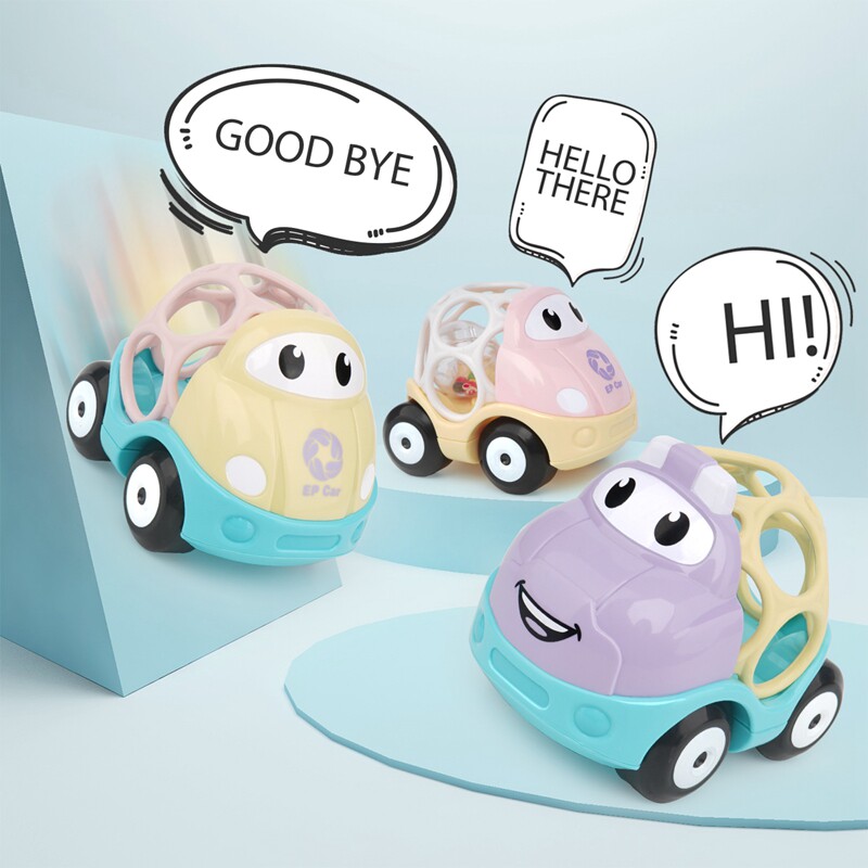 Newborn Baby Inertia Back Force Small Car Male Baby 0-1 Year Old Girl Soft Glue Rocking Bell Toy 3-6-12 months