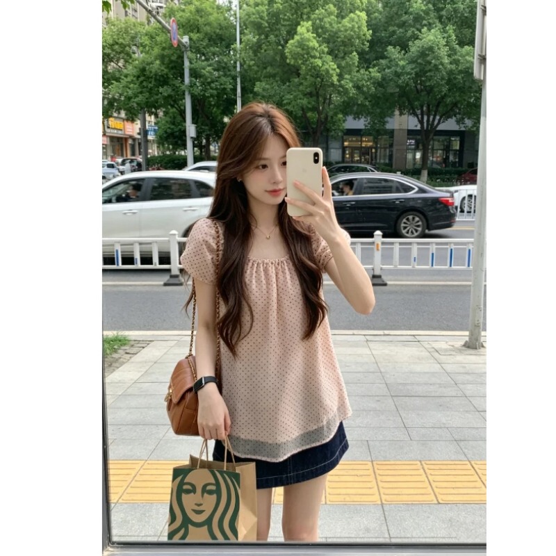 Plus-Size Women's Casual Polka Dot Top for Commuting, 2026 Summer New Style, Loose, Unique Short-Sleeved Shirt Plus-Size Women's Casual Polka Dot Top for Commuting, 2026 Summer New Style, Loose, Unique Short-Sleeved Shirt
