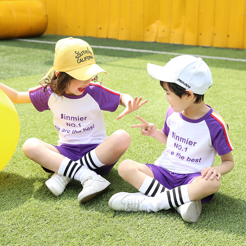 Kindergarten garden uniform summer sportswear cotton football sportswear suit primary school uniform round neck children's class uniform