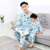 Bộ đồ ngủ cotton lụa mùa hè bé trai dài tay siêu mỏng phù hợp với bé trai quần áo cotton lụa điều hòa mùa hè quần áo cha mẹ mặc - Trang phục dành cho cha mẹ và con