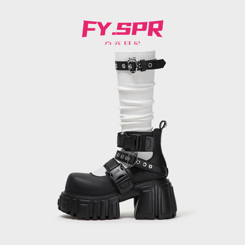 Fangyuan Diary Fyspr Thick-Soled Height-Increasing 10cm Breathable Shallow Mary Jane Short Sandals Punk Style Chimney Boots for Women