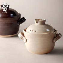 Nine-earth-Japanese style handmade double lid soil casserole saucepan saucepan saucepan cooking porridge high temperature resistant ceramic clear fire gas home