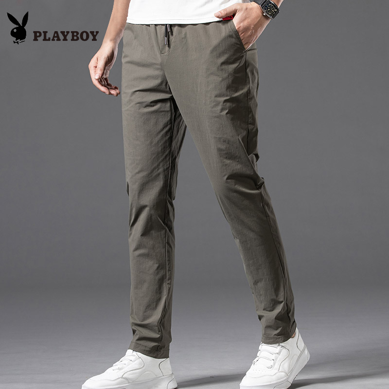 Flower Playboy Men Casual Pants Loose Straight Cylinder Spring Autumn Tooling Pants Han Version Trend Tightness Tightness Waist Middle-aged Long Pants