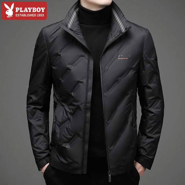 Playboy Down Jacket Men's Stand Collar White Duck Down Winter New Style Middle-aged Handsome Lightweight Warm Down Jacket