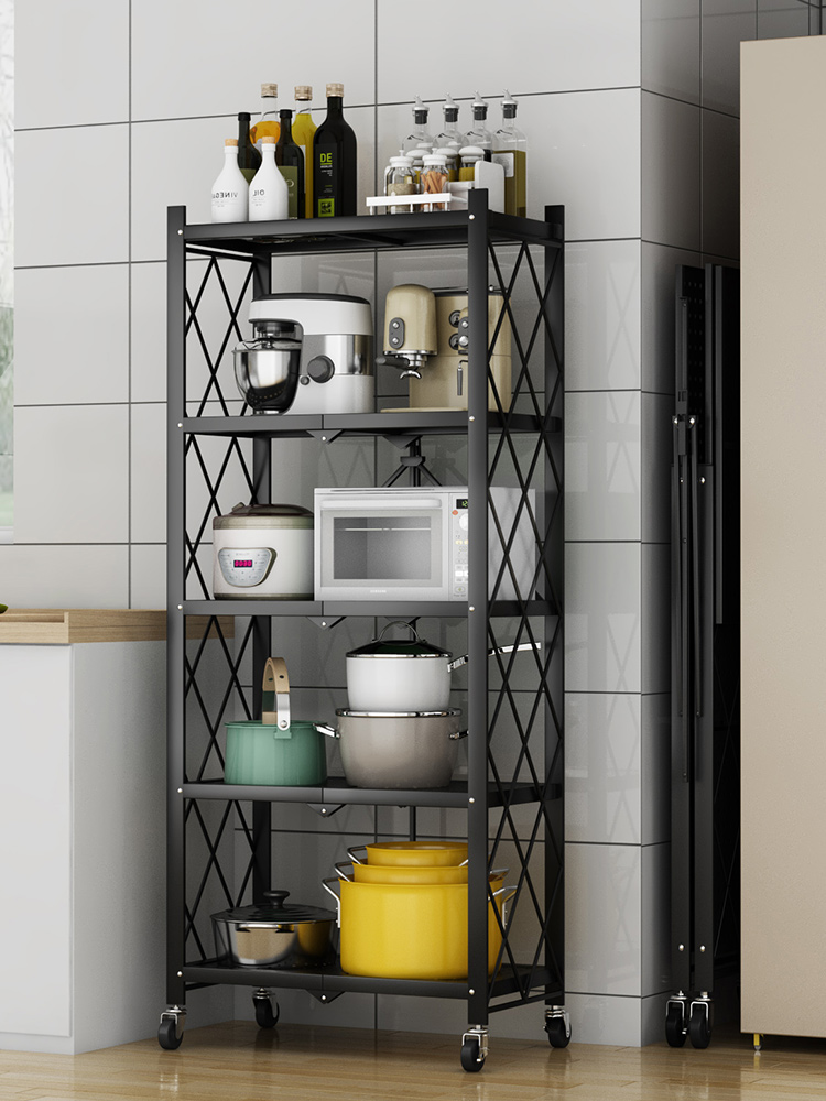 Installation-free kitchen shelf Floor-standing folding storage shelf Pot rack Household multi-layer microwave oven shelf