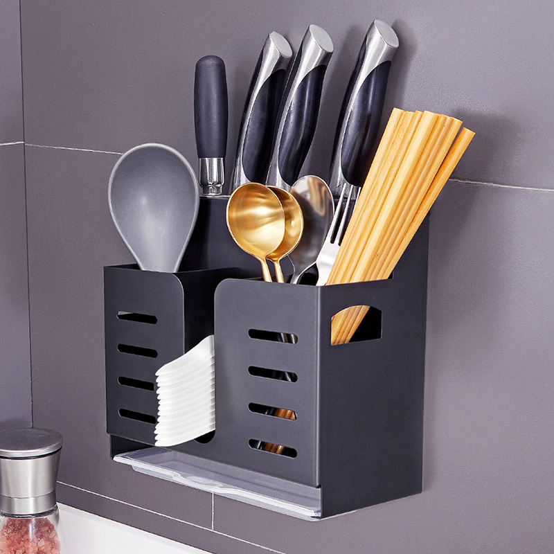 Tool holder wall-mounted free of punching stainless steel kitchen chopsticks multifunctional shelve knife chopstick cylinder chopstick cage cutter containing