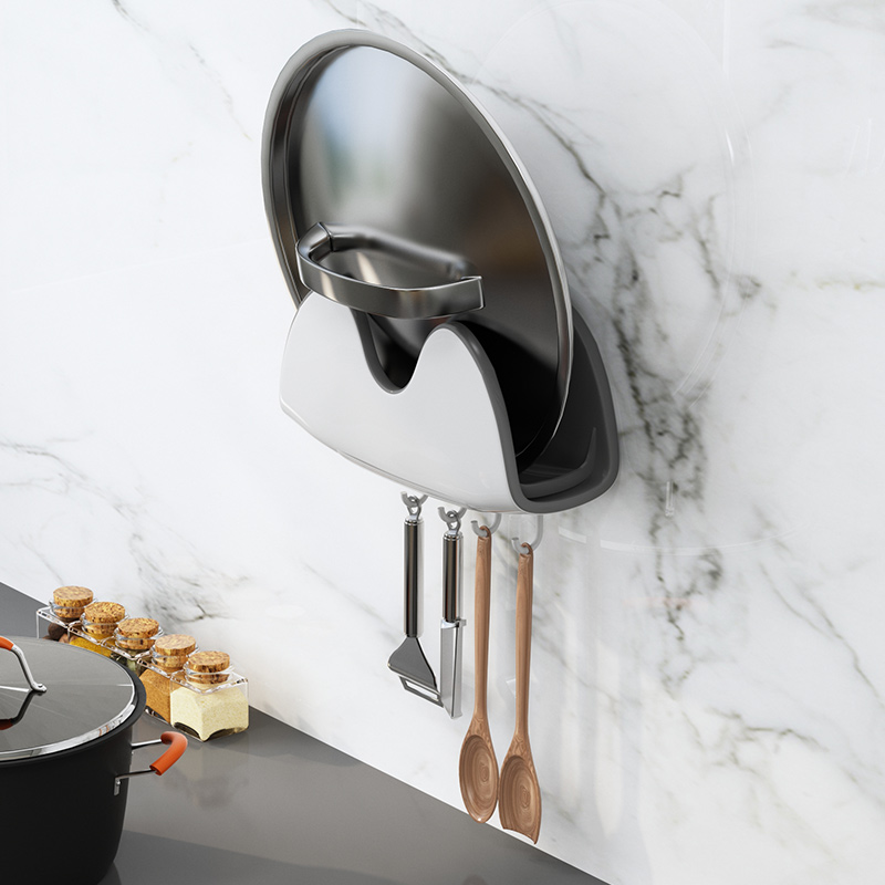 Cover rack wall-mounted free-to-punch kitchen shelving for home with water-receiving hanging and placing chopping block