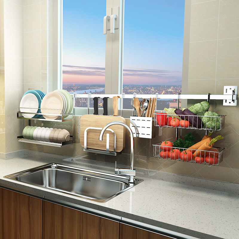 Kitchen window hanging rod 304 stainless steel shelf across window stand to hold wall mounted hanging parts package hanging frame