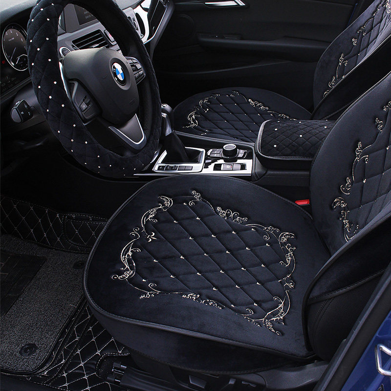 New original embroidered plush car cushion female winter general warm and cute fashion embroidery all-pack seat suit