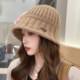 Thick knitted fisherman hat for women in autumn and winter, warm and thickened bucket hat, casual outdoor large head circumference basin hat, small face