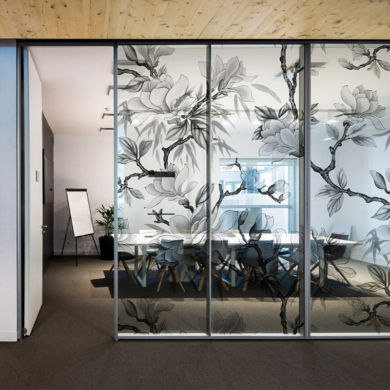 New Chinese Retro Orchid Mall Dining Room Static Transparent Glass Cling Film Office Frosted Art Sticker Decoration