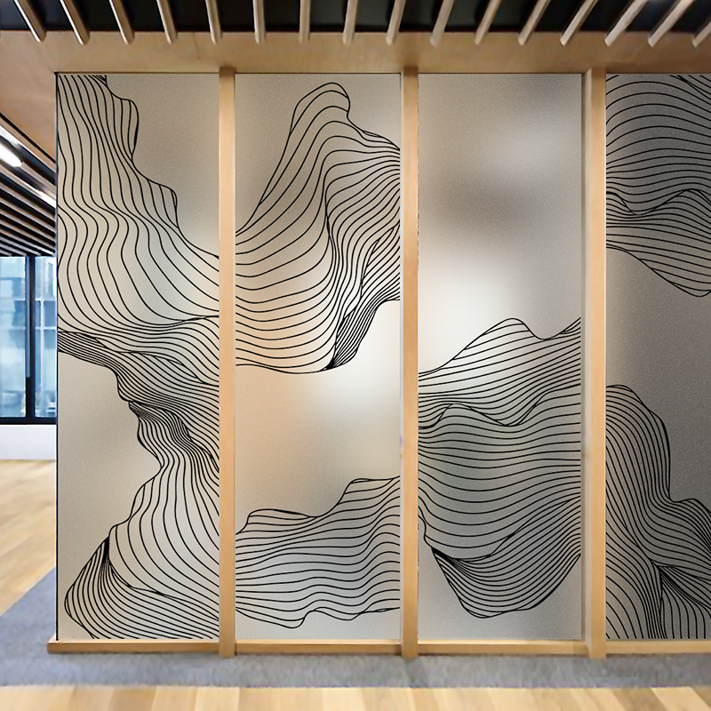 Modern New Chinese Art Abstract Landscape Painting Office Frosted Glass Adhesive Film Static Sticker Pattern Custom