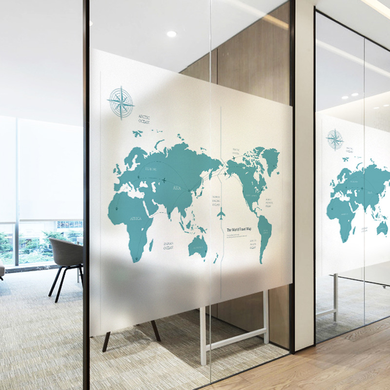 World map office glass sticker Creative decoration Window shading business electrostatic glass film can be customized