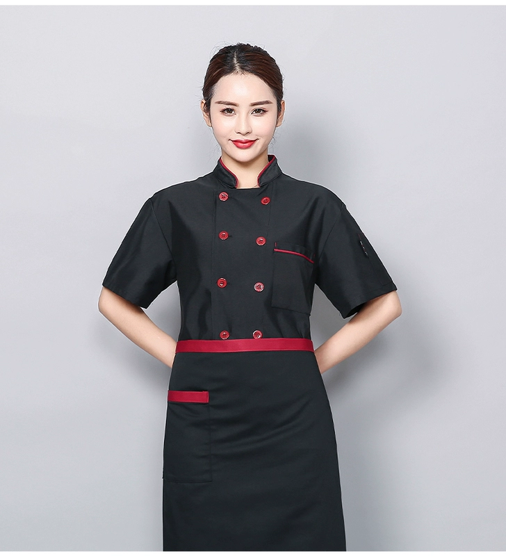 Thoáng khí mùa hè đầu bếp quần áo làm việc ngắn tay nam nhà hàng nhà hàng căng tin trở lại nhà bếp chuyên nghiệp của phụ nữ tùy chỉnh quần áo quần áo làm việc mẫu áo bếp trưởng