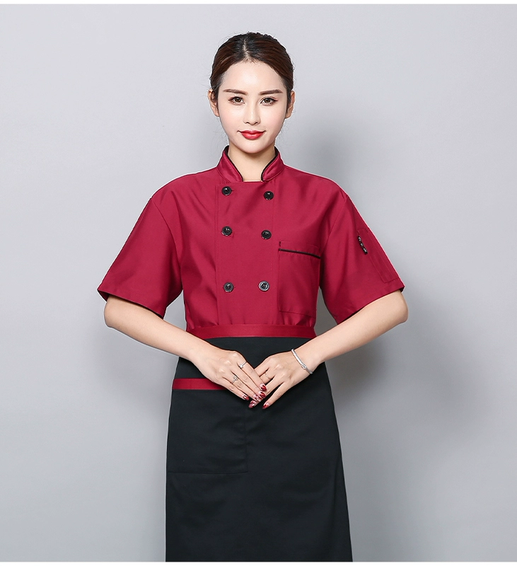 Thoáng khí mùa hè đầu bếp quần áo làm việc ngắn tay nam nhà hàng nhà hàng căng tin trở lại nhà bếp chuyên nghiệp của phụ nữ tùy chỉnh quần áo quần áo làm việc mẫu áo bếp trưởng