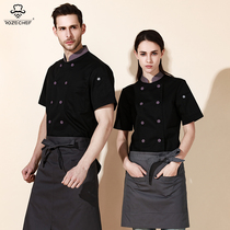 Hotel chefs clothes overalls mens summer kitchen clothes thin baking restaurant chefs clothes long and short sleeves breathable