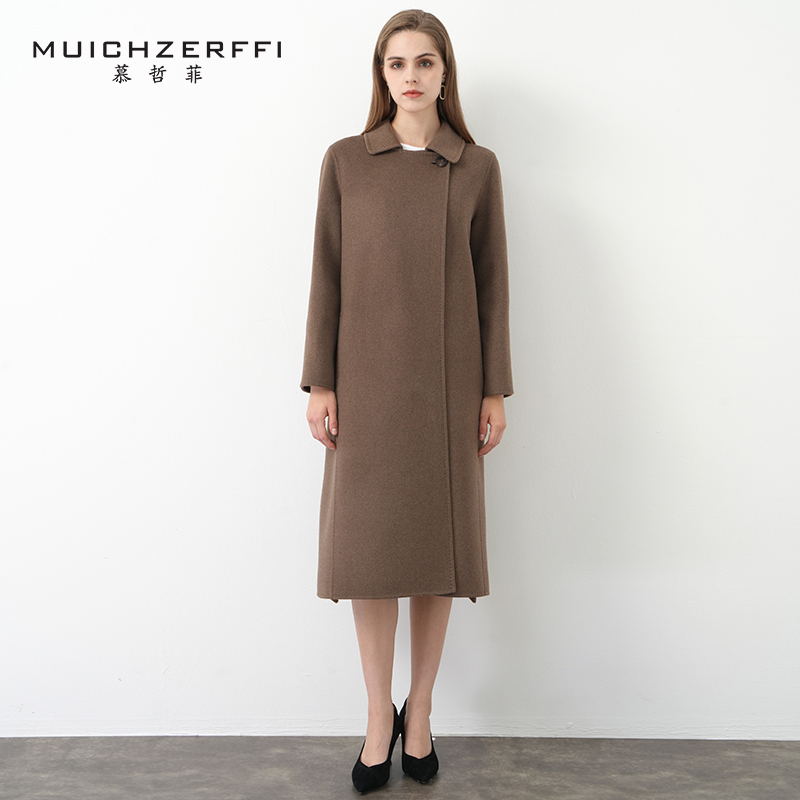 Pure Cashmere Coat for Women, Double-Sided Fabric, Mid-Length, Single-Button, Tie-Up, Multi-Color Woolen Coat, Mu Zhe Fei 2428