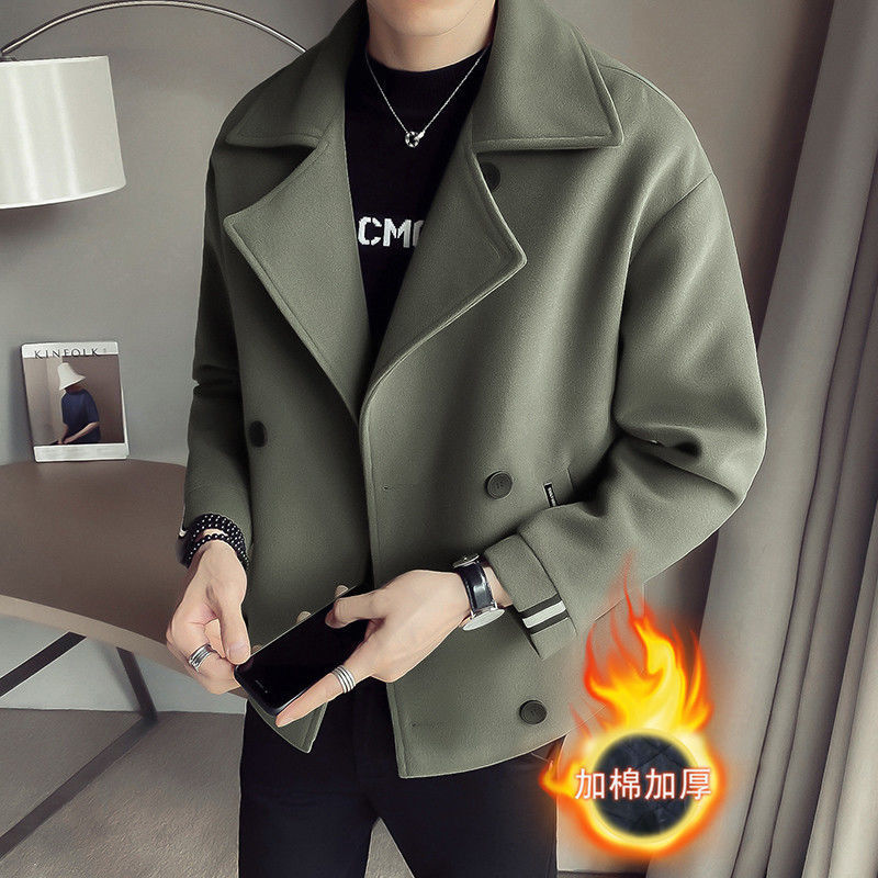 2023 Men's Woolen Trench Coat Autumn and Winter Thickened Cotton Short Jacket British Style Korean Version Trendy Coat 2023 Men's Woolen Trench Coat Autumn and Winter Thickened Cotton Short Jacket British Style Korean Version Trendy Coat