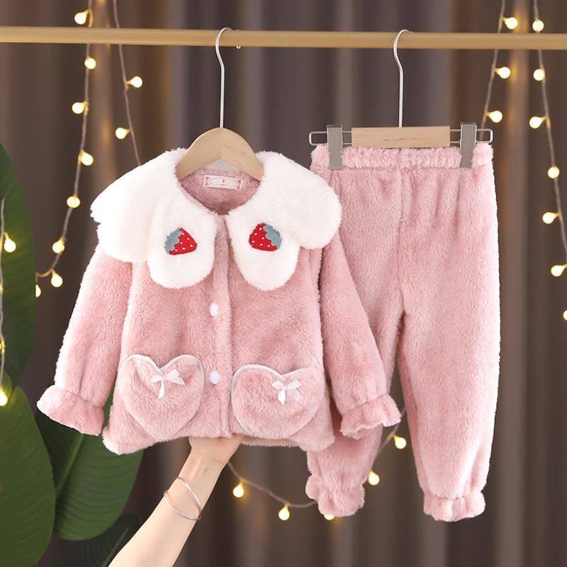 Baby's pyjamas winter thickens flannel split children autumn and winter girls coral weed warm children's home clothing