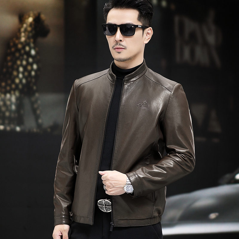 Haining Genuine Leather Jacket 2025 New Spring Men's Top Layer Goatskin Stand Collar Casual Men's Leather Jacket Coat