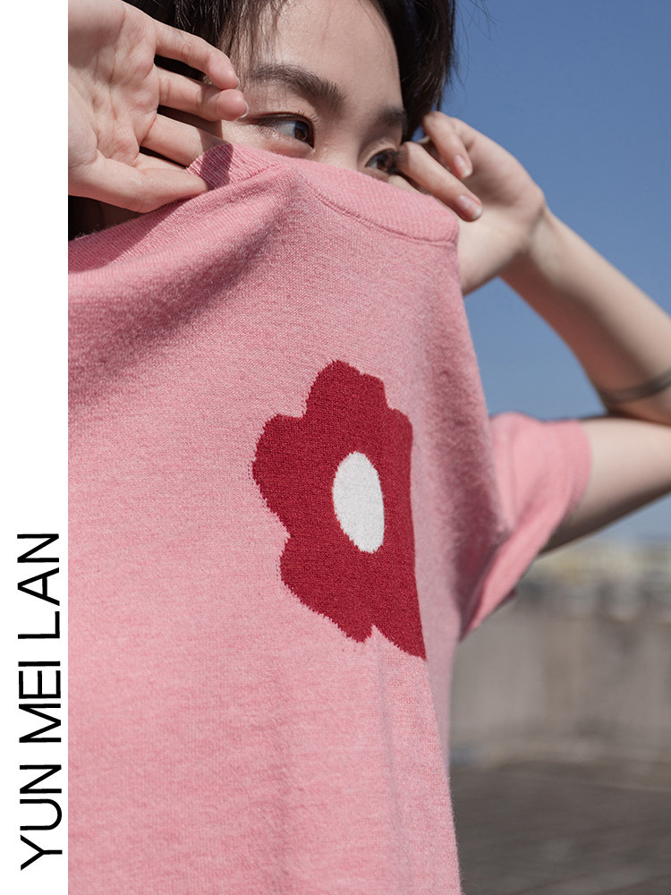 FRENCH RETRO SHORT SLEEVE KNIT SWEATER TOP WOMENS 2024 NEW SUMMER NICHE SHORT LOOSE SLIM CASUAL T-SHIRT