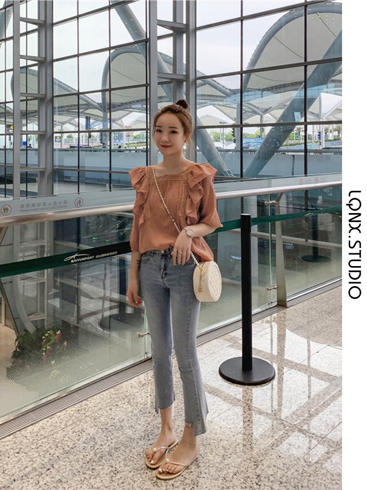 FRENCH VINTAGE COTTON LINEN SHIRT WOMENS 2023 NEW SUMMER LOOSE KOREAN VERSION HALF SLEEVE RUFFLED BABYDOLL TOP