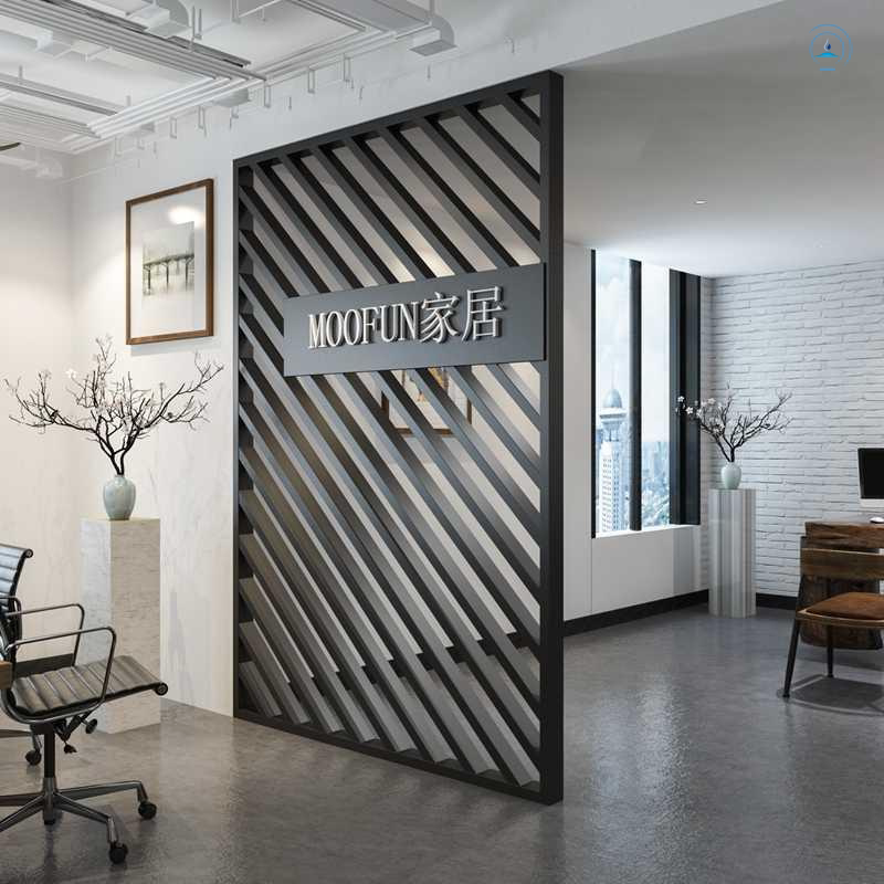 Modern minimalist office screen partition company front desk partition porch living room entrance grille Logo wall hollow