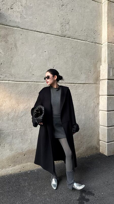(Sisi Special Offer) 2026 New Double-Sided Cashmere Coat for Women, Mid-Length Loose Coat 232