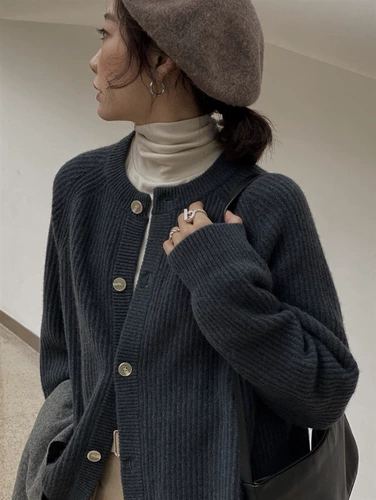 Кашемировый демисезонный кардиган, короткий свитер, шерстяная куртка, оверсайз, увеличенная толщина