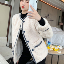 Lamb Sweater Jacket Jacket Woman 2021 Winter new light extravaganza Thickening Temperament Round Collar Loose plush coat