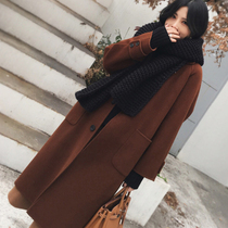 Autumn Winter Clothes Caramel Color Son of the Giant Coat Woman Mid 2021 New South Korea Loose Knee Fur Fashion Jacket