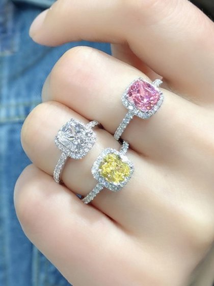 PT950铂金进口D色莫桑公主肥方戒指AU750群镶钻戒可过笔婚戒女