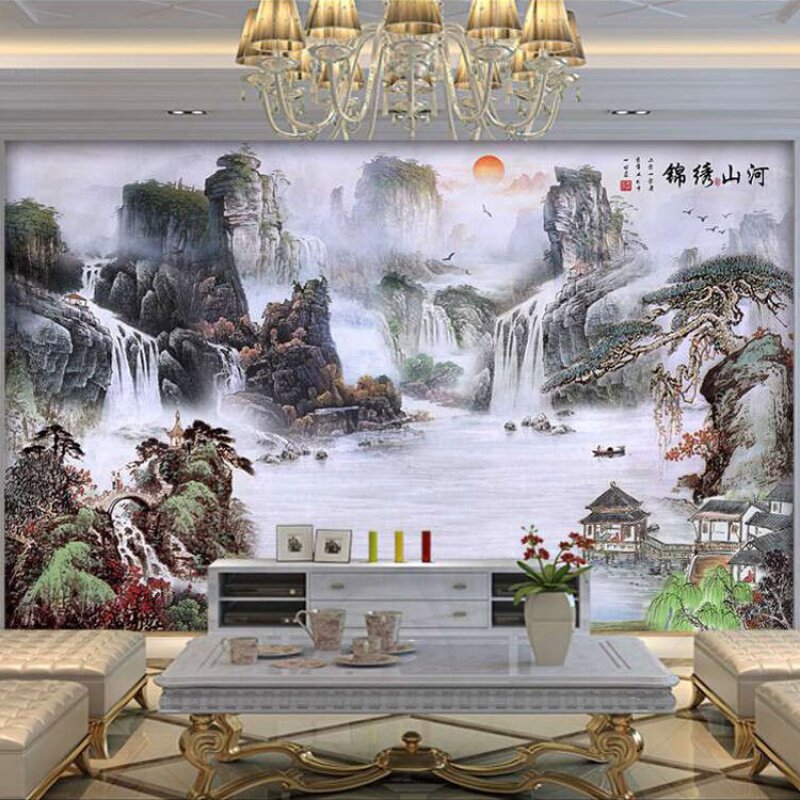 TV background wall Living room Atmospheric landscape 5d Cubism film and TV wallpaper office landscape and landscape painting wall cloth frescoes