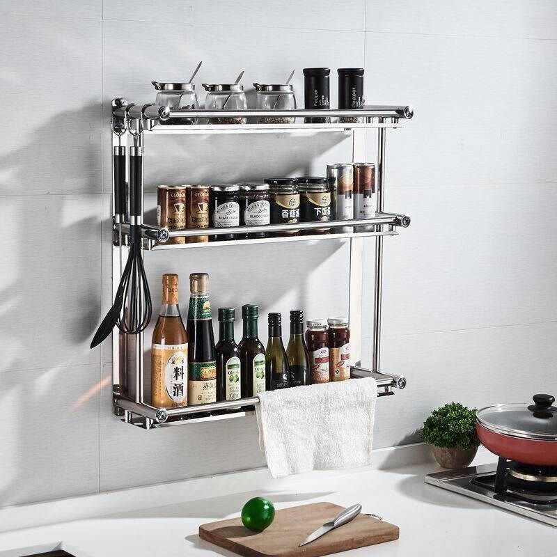 Kitchen Shelve Stainless Steel Free Stiletto Wall-mounted shelf Cookware Supplies Tool Holder versatile seasoning Zoo shelf