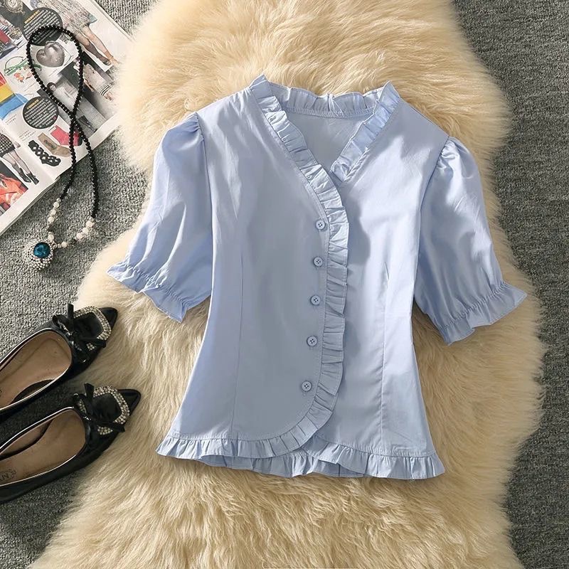 New Chiffon Ruffled Blouse with a Chic and Unique Design, Waist-Cinching and Slimming, Stylish and Unique Women's Shirt Top