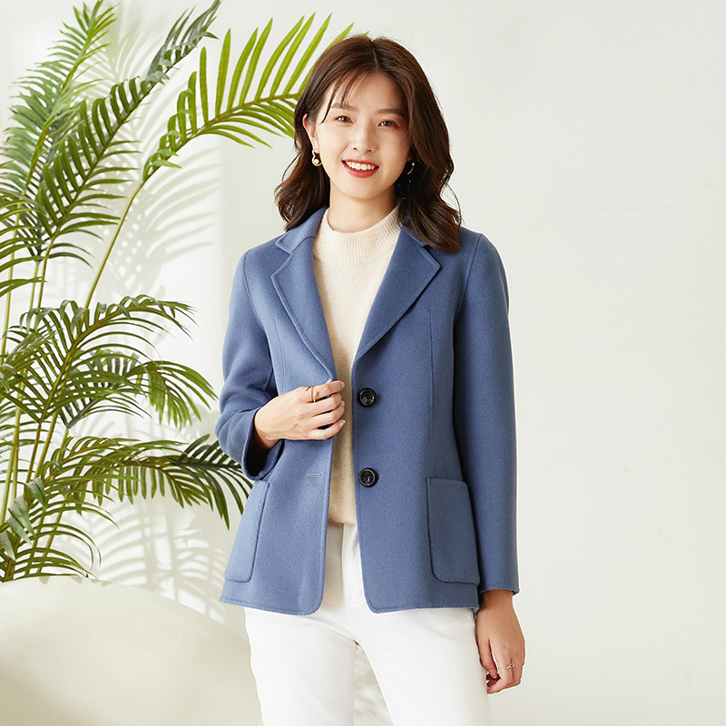 Double-sided cashmere suit jacket women's short section 2021 autumn and winter high-end commuter woolen coat woolen suit