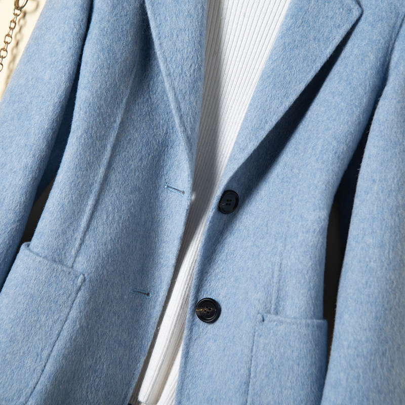 Wool Suit Jacket Women's Short High-end Double-sided Wool Professional Wool Sky Blue Suit Fall/Winter 2021