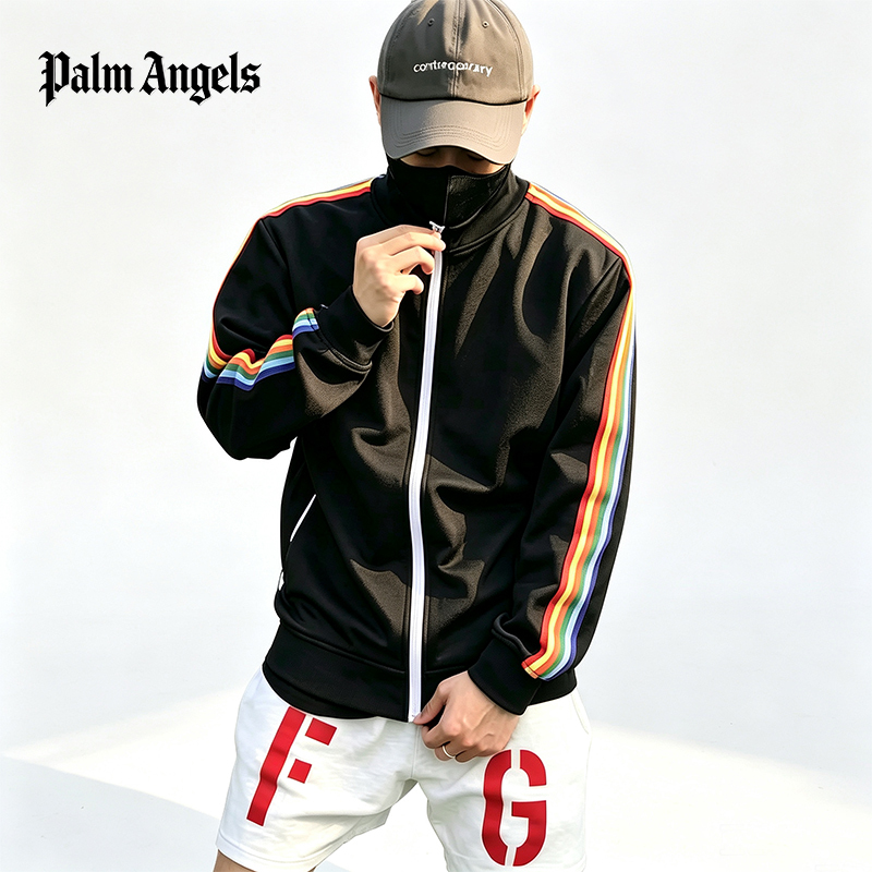 Foreign Trade Correct Version Palm Angels Striped Casual Sports Jacket Men's Sweatshirt Top Women's Spring and Autumn
