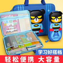 Primary school student tuition bag student packing homework bag childrens handbag small capacity carrying book bag Hand bag book bag tutoring large capacity cartoon supplementary class cram school Korean version of book handbag