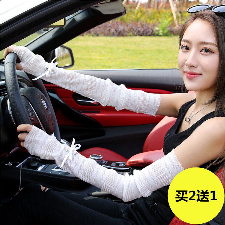 Sunscreen sleeve female summer lace mesh gauze ice sleeve ultra-thin arm guard arm sleeve riding driving long version gloves outdoor