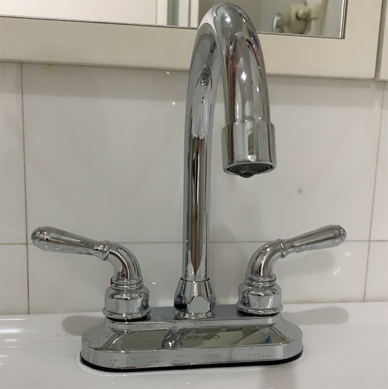 Jiumu old-fashioned ceramic basin faucet full copper double-handle double-hole washbasin hot and cold faucet X22003 2203-249