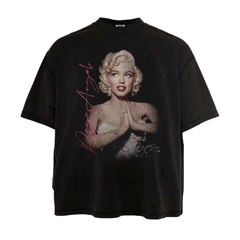 Ragecave Marilyn Monroe American Retro Vintage Distressed Printed Pure Cotton Loose Short-Sleeved Couple T-Shirt Ragecave Marilyn Monroe American Retro Vintage Distressed Printed Pure Cotton Loose Short-Sleeved Couple T-Shirt