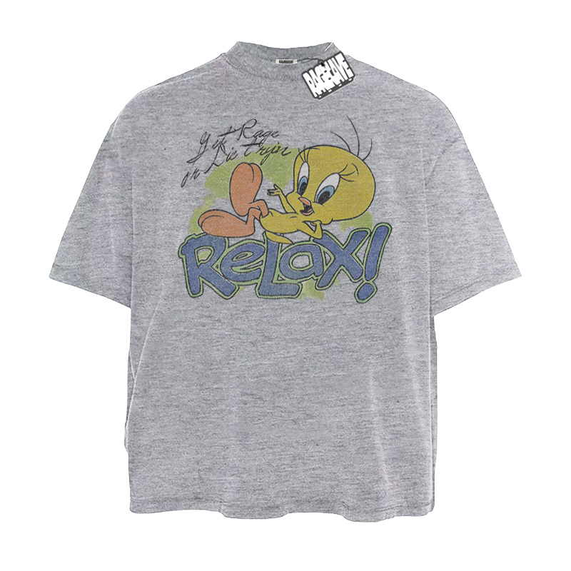Ragecave Summer 26Ss Tui American Cartoon Vintage Distressed Print Pure Cotton Loose Short-Sleeved T-Shirt for Men and Women
