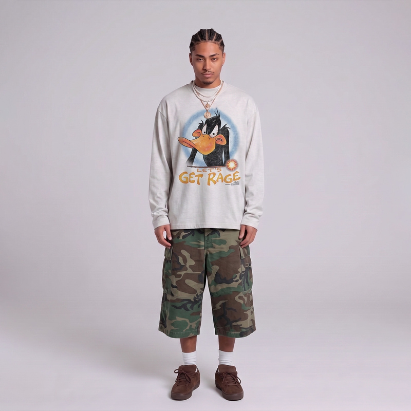 Ragecave 26Aw Autumn/Winter American Cartoon Print Duffy Duck Loose Couple Pure Cotton Long Sleeve T-Shirt Top